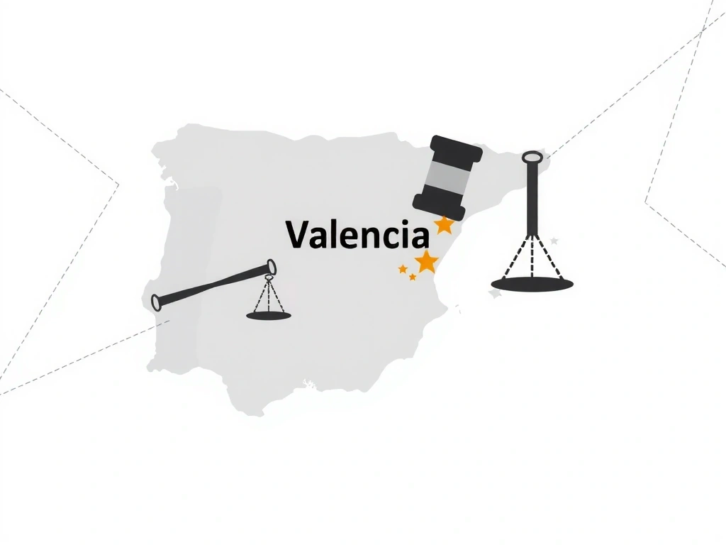 Mapa de España destacando la región de Valencia, simbolizando la jurisdicción legal.